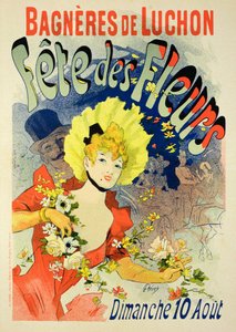 Reproduktion af en plakat, der reklamerer for blomsterfestivalen i Bagneres-de-Luchon, 1890